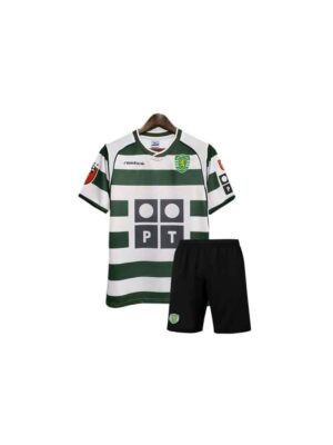 Kids Sporting Lisbon Home Cristiano Ronaldo Retro Jersey with Shorts 2002-03